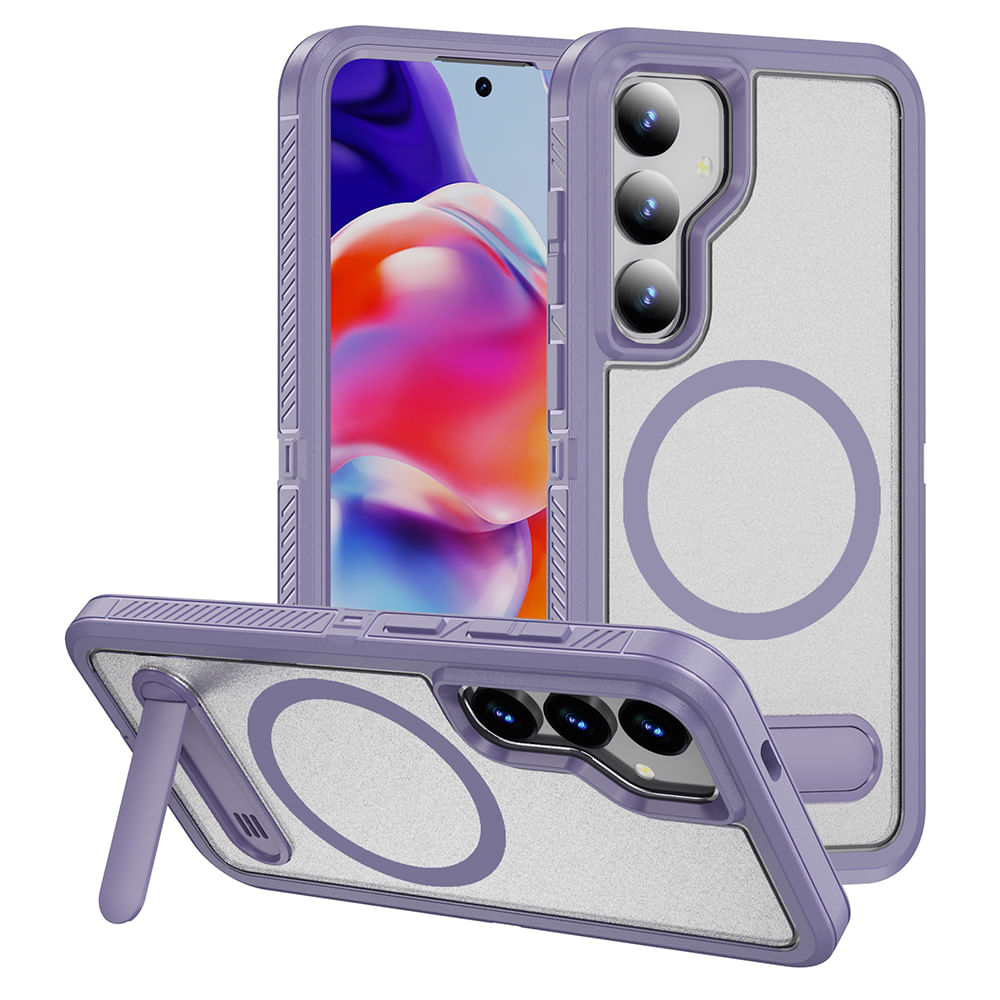 Case Coolbox GMobile para Samsung S24 / S25 Solid 360° con MagSafe, soporte integrado y protección completa contra golpes y caídas, lila