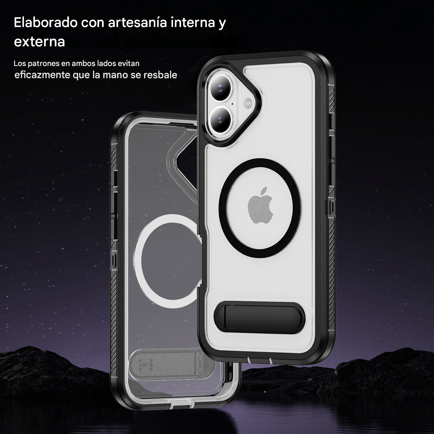 Imagen 2 del producto Case iBox para iPhone 16, Solid 360°, con protección completa, con MagSafe para carga inalámbrica, soporte integrado, negro