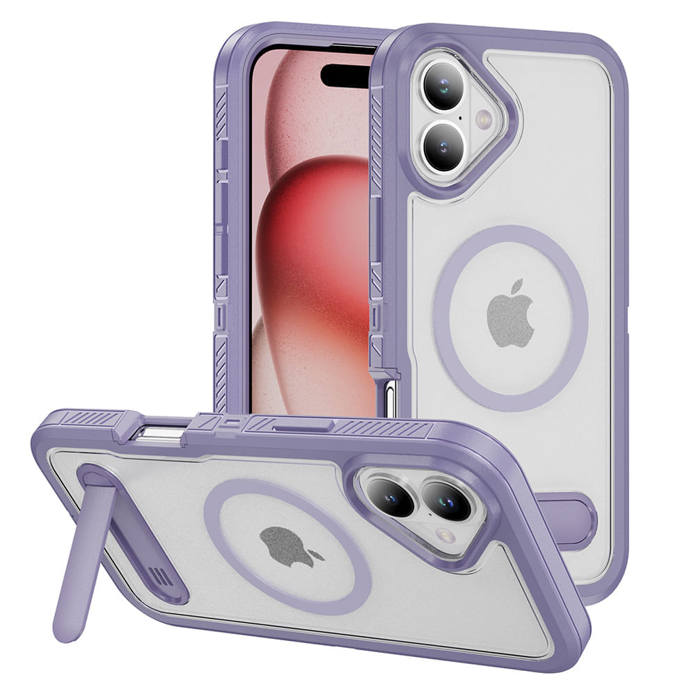 Case iBox para iPhone 16 Plus, Solid 360°, con MagSafe, soporte integrado, protección completa contra caídas y rayaduras, lila