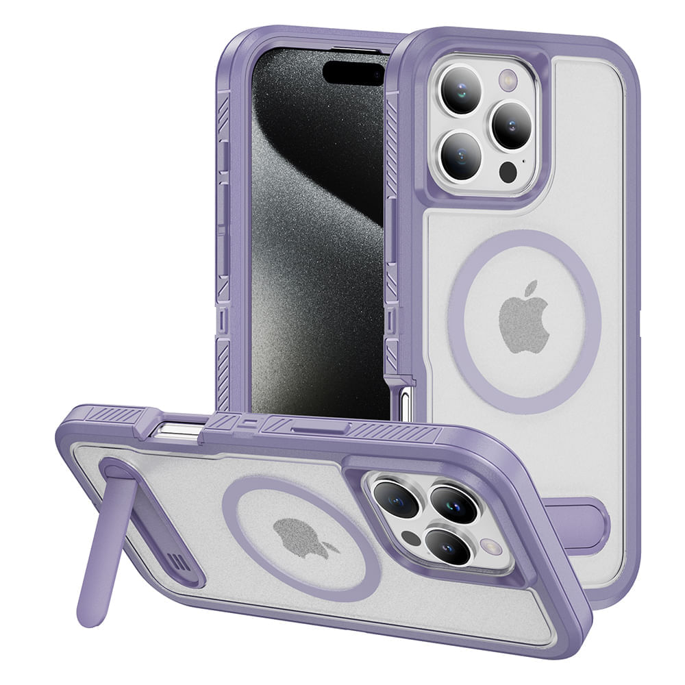 Imagen 1 del producto Case iBox para iPhone 16 Pro, Solid 360°, con MagSafe, soporte integrado y máxima protección contra caídas y rayaduras, color lila