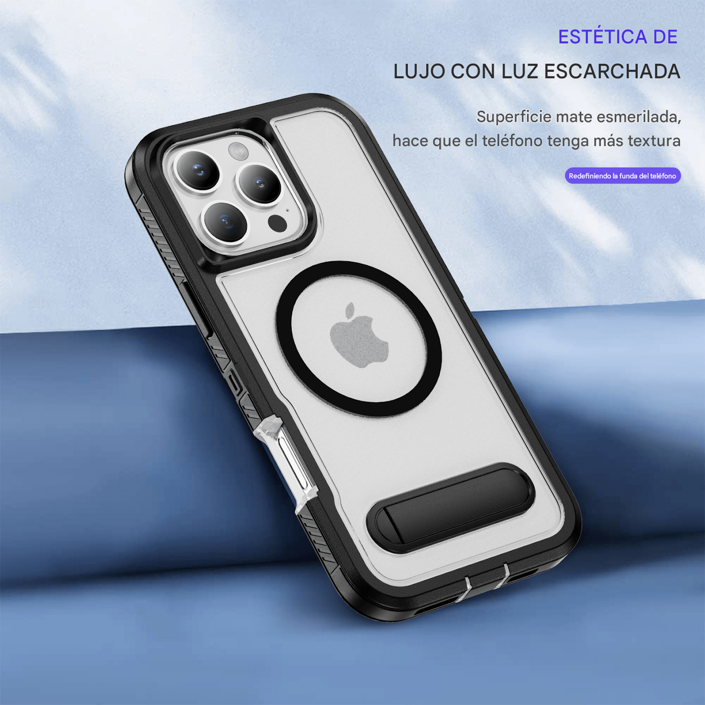 Imagen 2 del producto Case iBox para iPhone 16 Pro, Solid 360°, con MagSafe, soporte integrado, máxima, protección contra caídas y rayaduras, negro