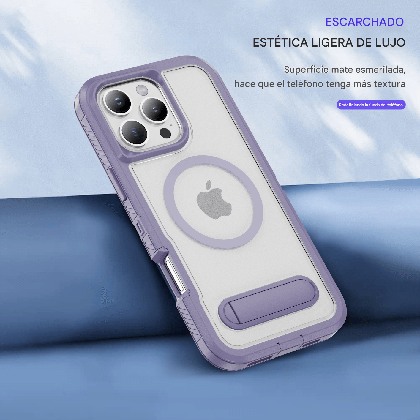 Imagen 2 del producto Case iBox para iPhone 16 Pro Max, Solid 360°, con MagSafe, soporte integrado, protección total contra caídas y rayaduras, lila