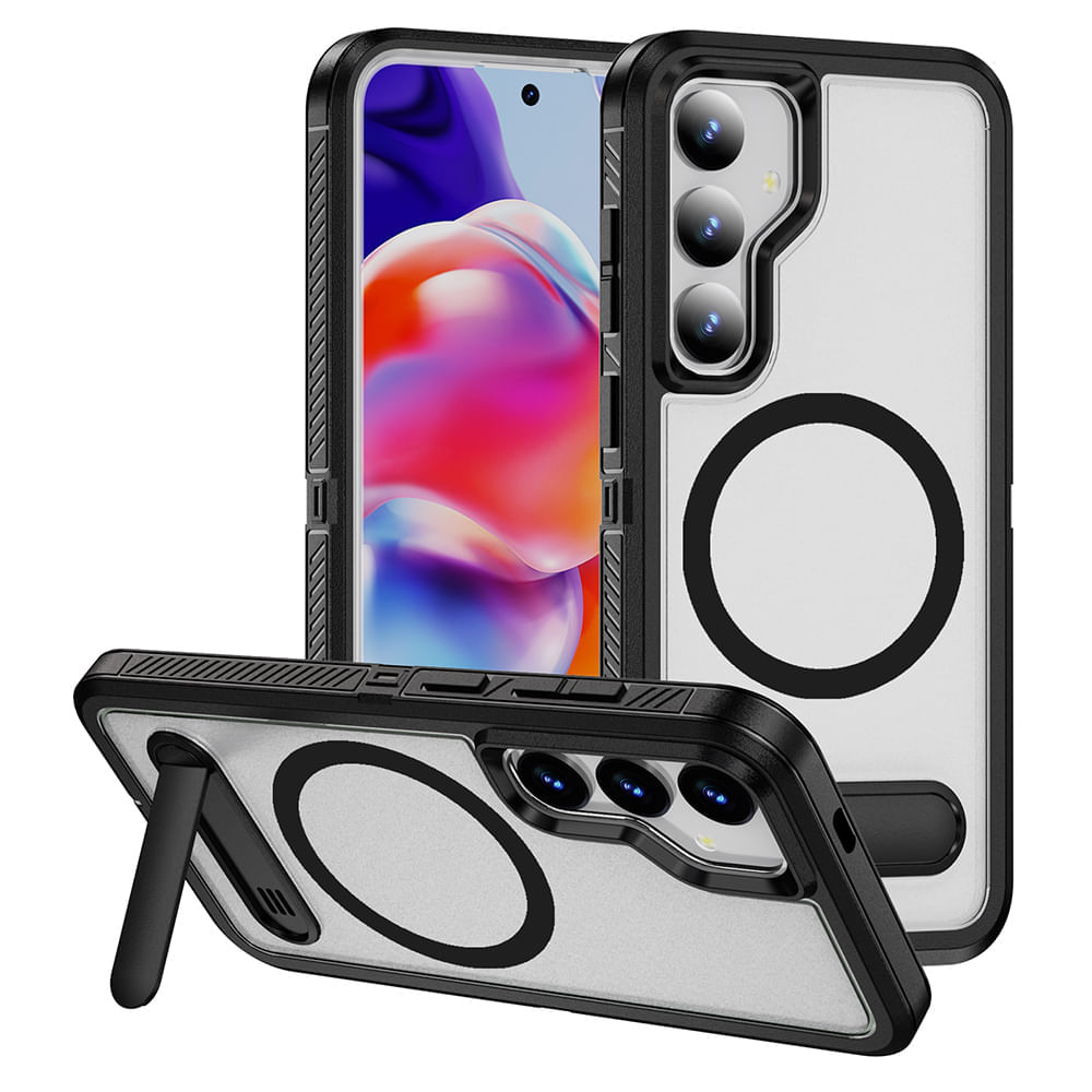 Case Coolbox GMobile para Samsung S24 / S25 Solid 360° con MagSafe, soporte integrado y protección completa contra golpes y caídas, negro