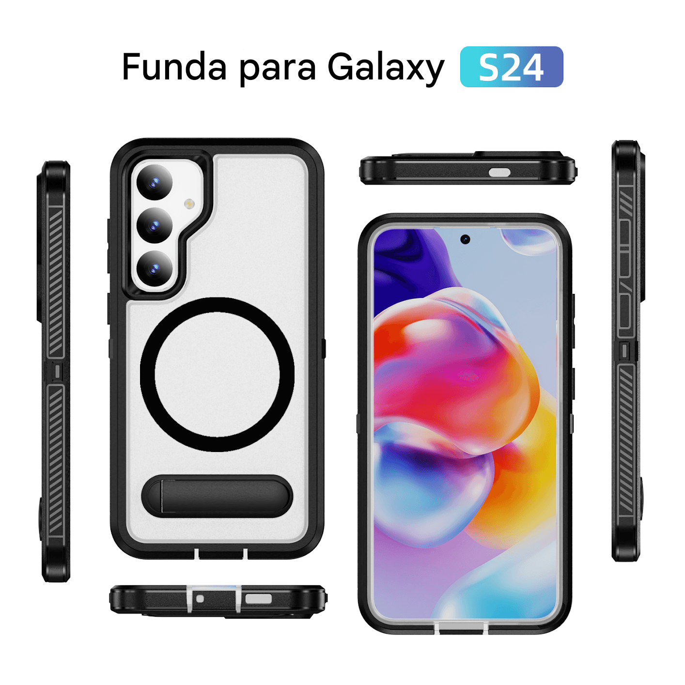 Imagen 2 del producto Case Coolbox GMobile para Samsung S24 / S25 Solid 360° con MagSafe, soporte integrado y protección completa contra golpes y caídas, negro