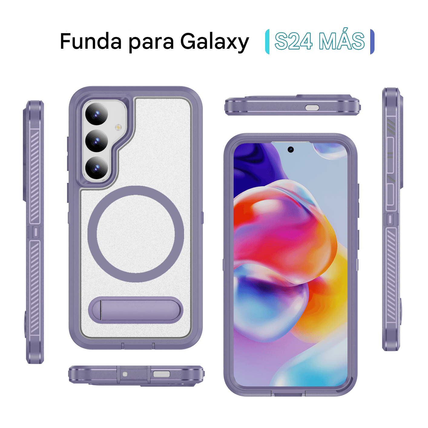 Imagen 2 del producto Case Coolbox GMobile para Samsung S24 Ultra, Solid 360°, con MagSafe, soporte integrado, protección completa contra caídas y rayaduras, lila
