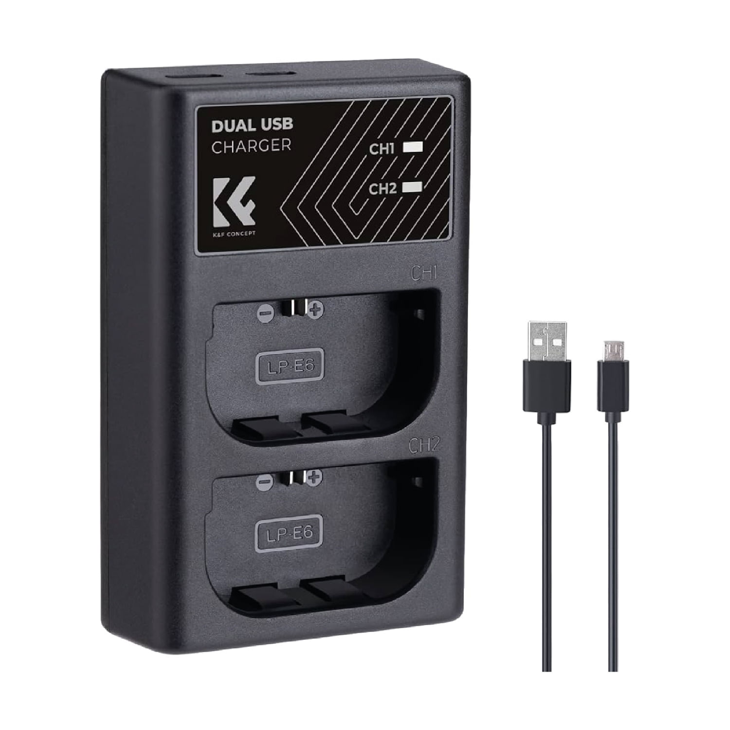 Imagen 1 del producto Cargador K&F Concept KF28.0007, dual-slot, USB-C/Micro-USB, para baterías Canon LP-E6, LP-E6N, LP-E6NH