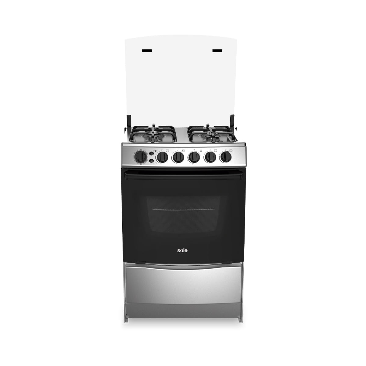 Cocina de pie Sole Varadero GN 60cm, 4 quemadores con triple flama, horno 69L con grill, rosticero y tapa de vidrio templado