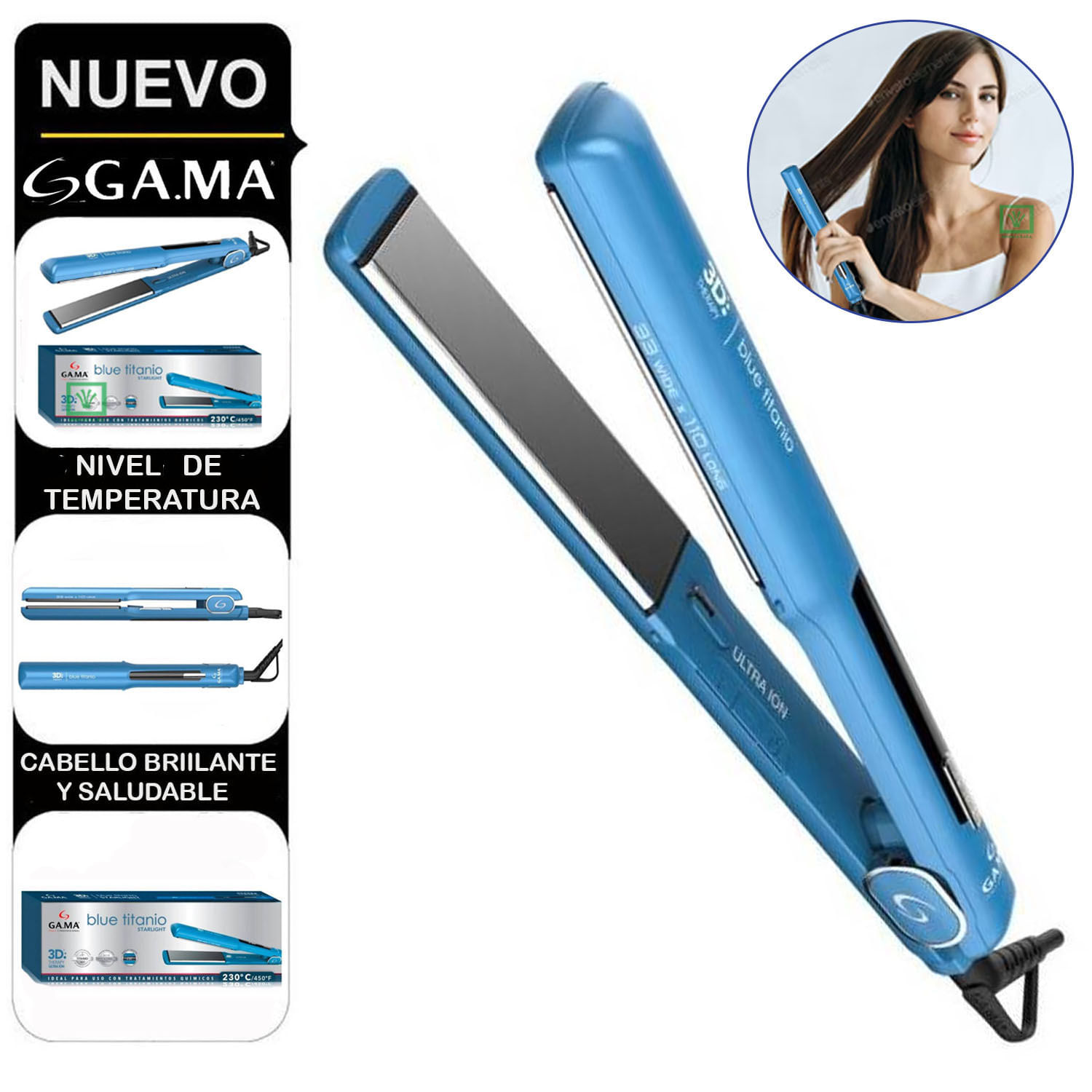 Imagen 2 del producto Plancha Blue Titanio Starlight 3D Therapy Ion-Digital Bivolt, cable giratorio