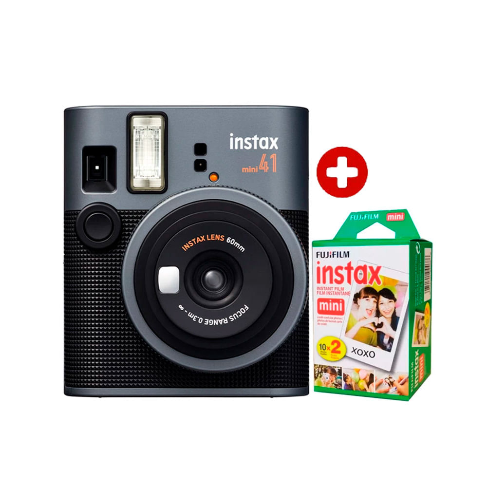 Cámara Fujifilm Instax Mini 41 negro + Pack película x 20 instantánea Vintage