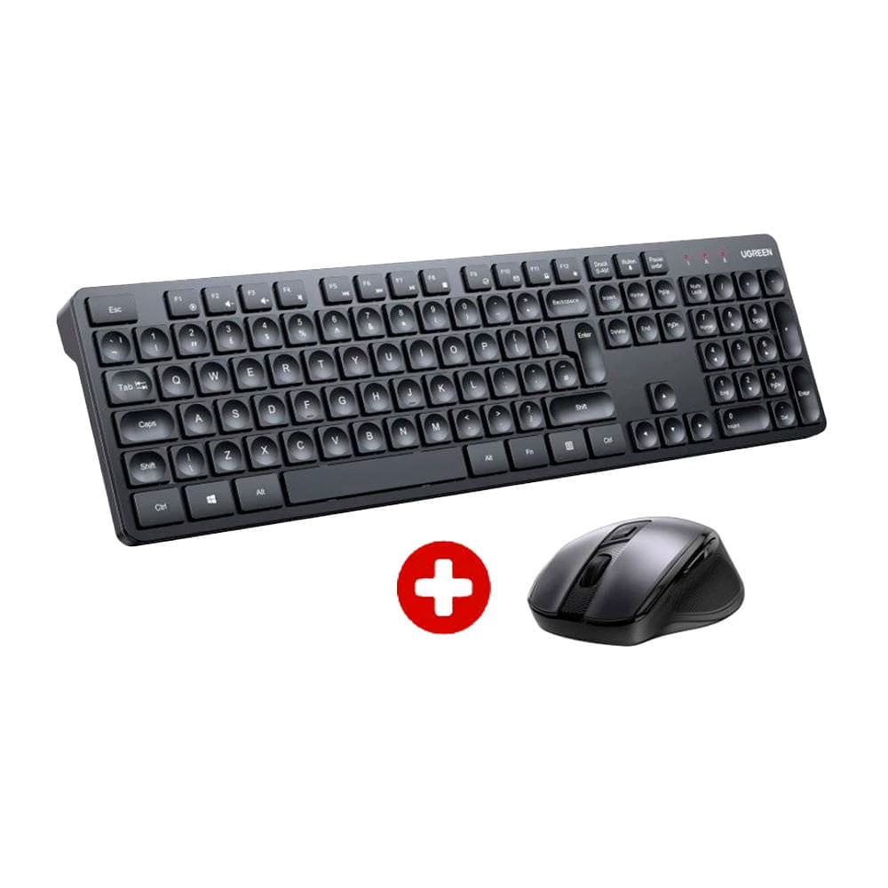 Combo: Teclado y mouse Ugreen, inalámbrico 2.4 GHz, ergonómico, 106 teclas, mouse 4000 DPI