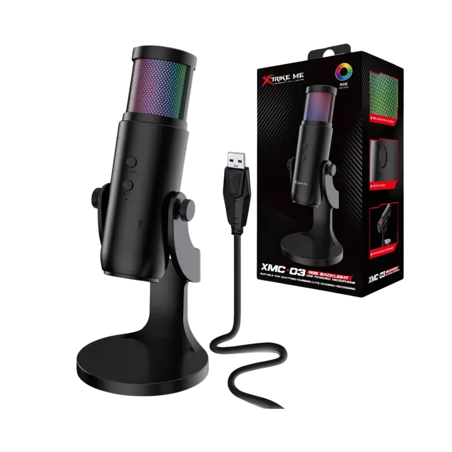 Imagen 2 del producto Micrófono gamer Xtrike Me XMC-03 USB RGB, omnidireccional, Plug & Play, iluminación RGB, tecla silencio