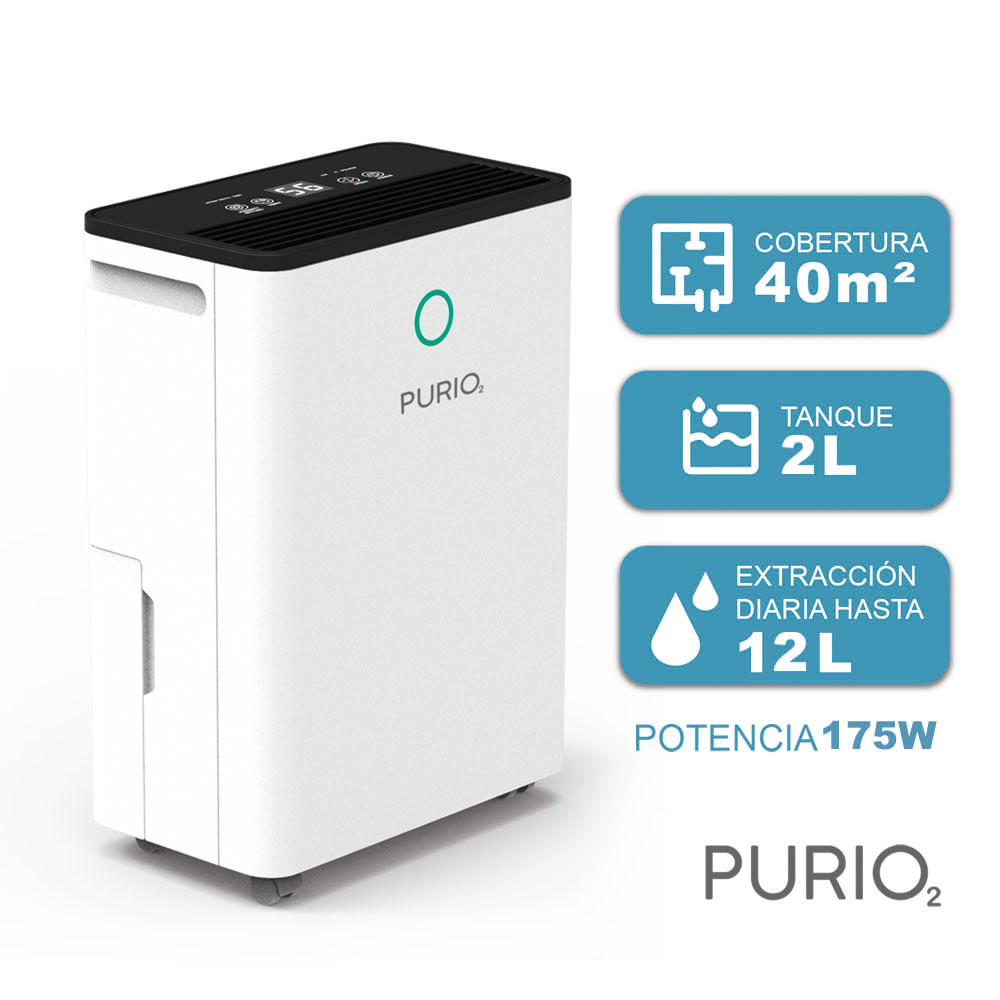Imagen 2 del producto Deshumedecedor ultra compacto Purio PULSAR 12L, tanque 2L, panel táctil, blanco