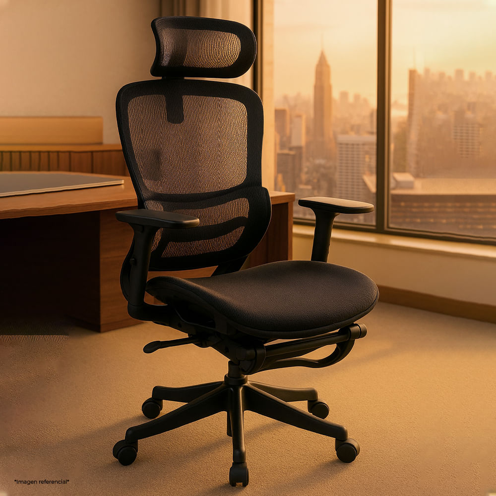 Imagen 2 del producto Silla Komsum Paris, ejecutiva y ergonómica, respaldo alto con cabecera, reclinable 90°–120°, negro