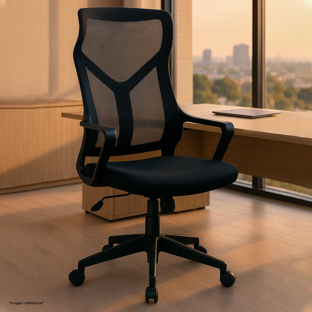 Imagen 2 del producto Silla ergonómica Komsum Lyon, con respaldo de malla, reclinable y resistente, soporta 90 kg, negro