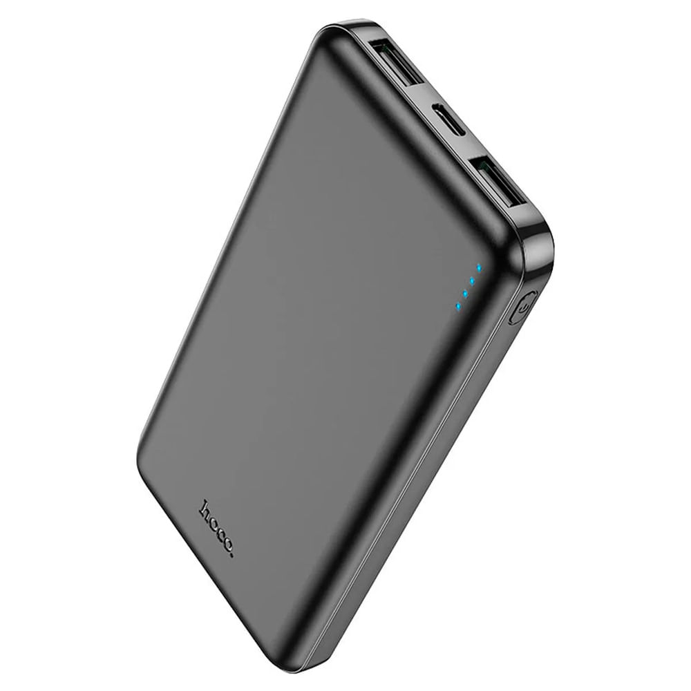Power Bank HOCO J100 10,000 mAh, 2 salidas USB-A 2.1A, entradas Tipo-C y Micro-USB, negro