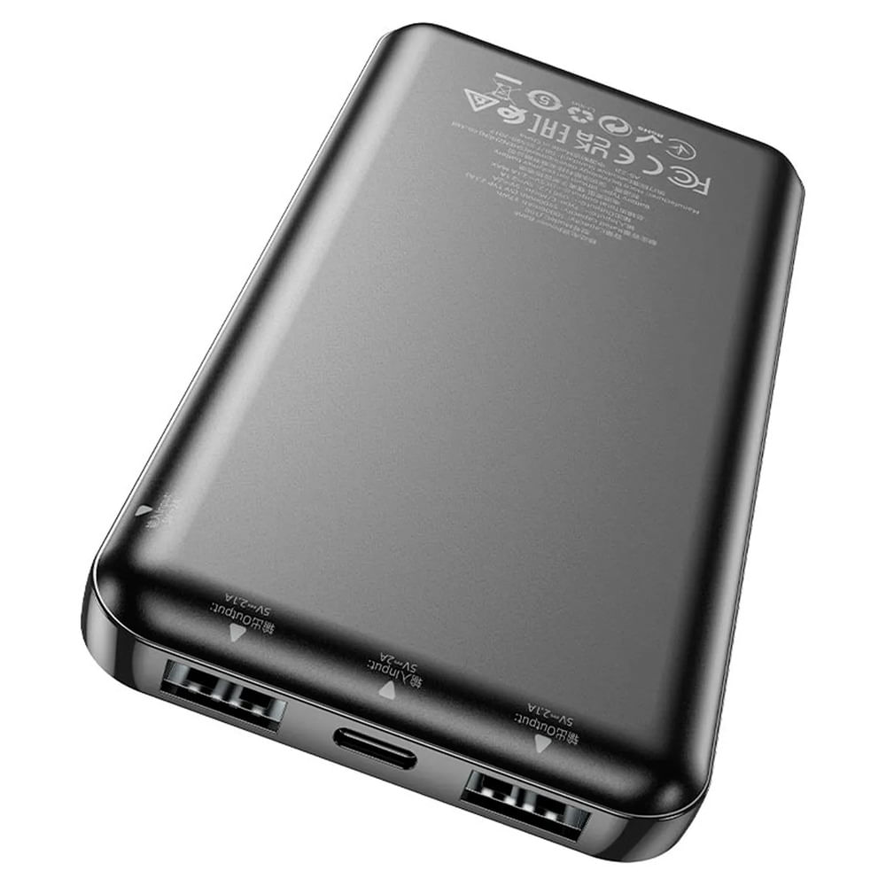 Imagen 2 del producto Power Bank HOCO J100 10,000 mAh, 2 salidas USB-A 2.1A, entradas Tipo-C y Micro-USB, negro
