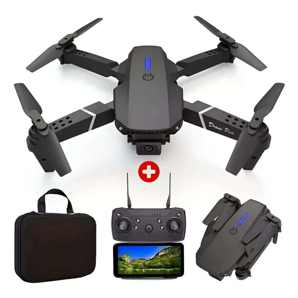 Drones E88 Pro con cámara Dual HD, estuche de transporte y repuestos incluidos, negro