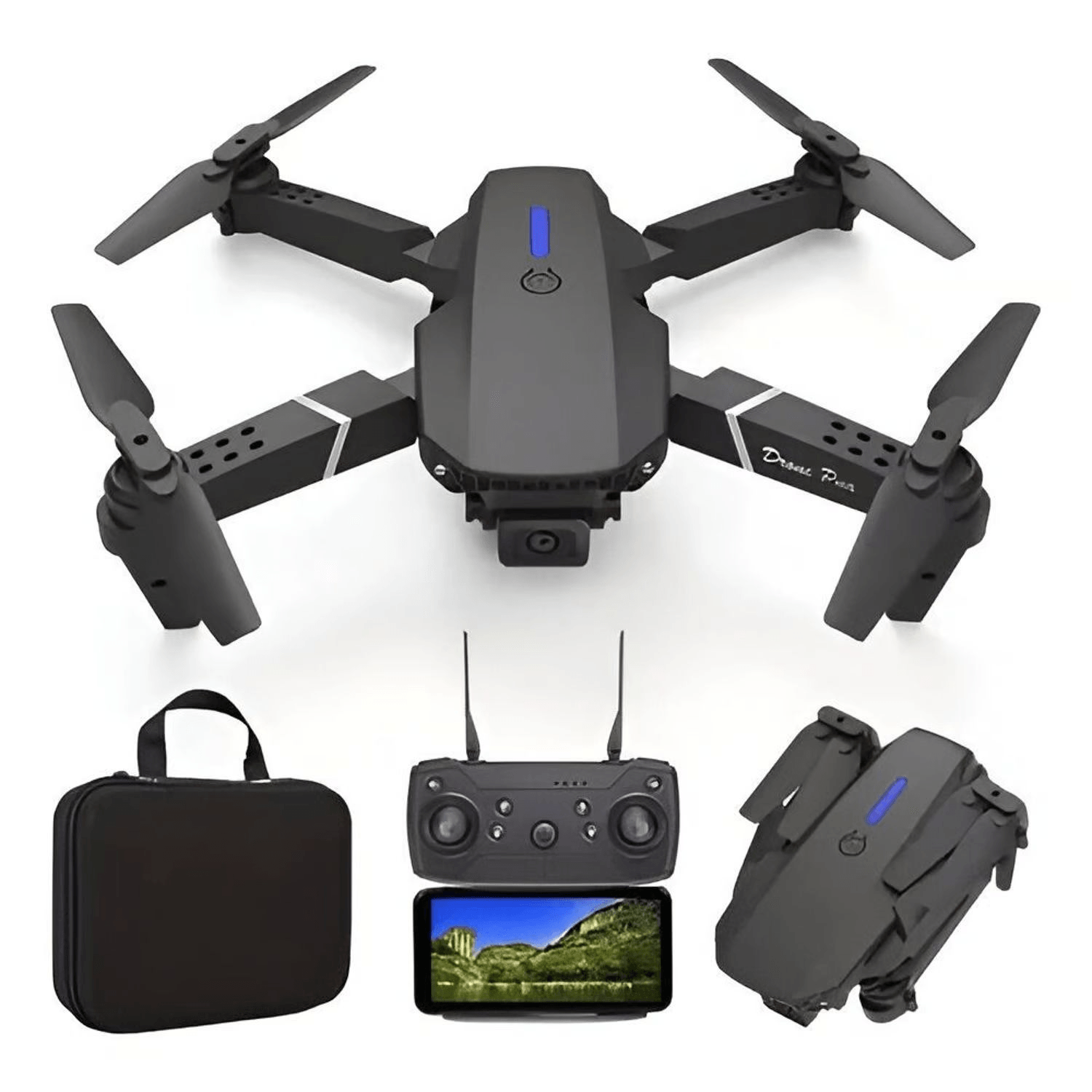 Imagen 2 del producto Drones E88 Pro con cámara Dual HD, estuche de transporte y repuestos incluidos, negro