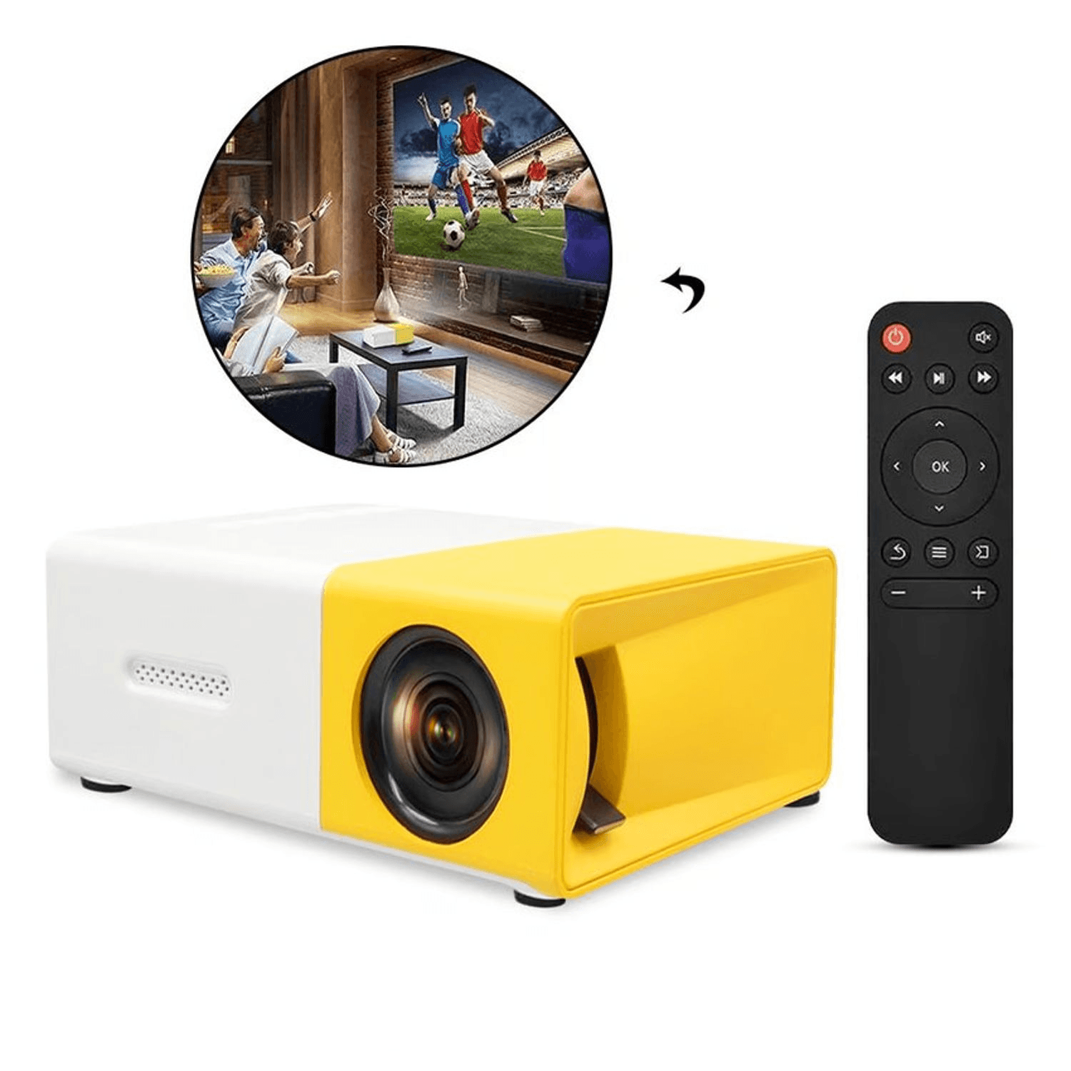 Imagen 2 del producto Proyector portátil LED 1080P Full HD, con control remoto, compacto, multimedia y de alta calidad, amarillo