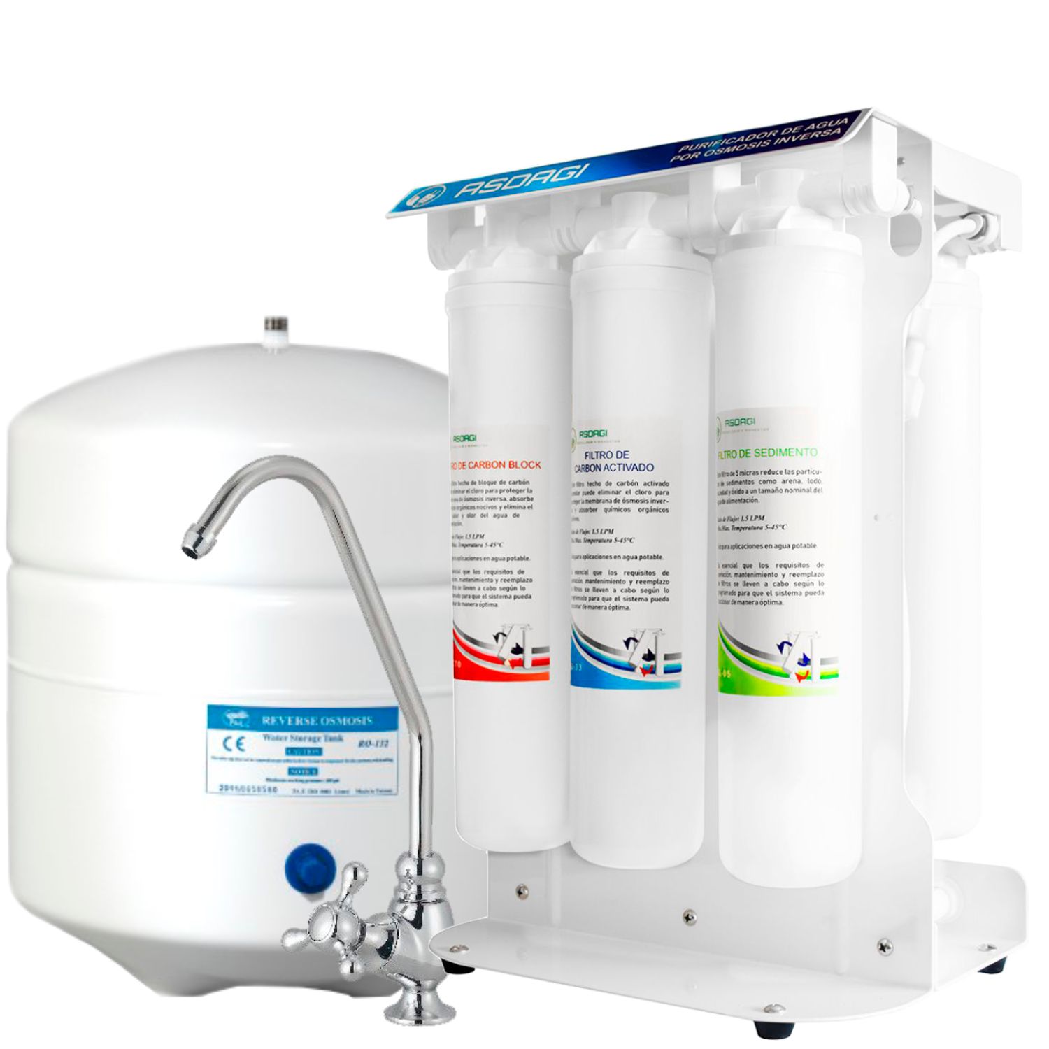 Purificador compacto de agua por Ósmosis inversa 5 etapas, alcaliniza, filtra y protege tu salud, blanco