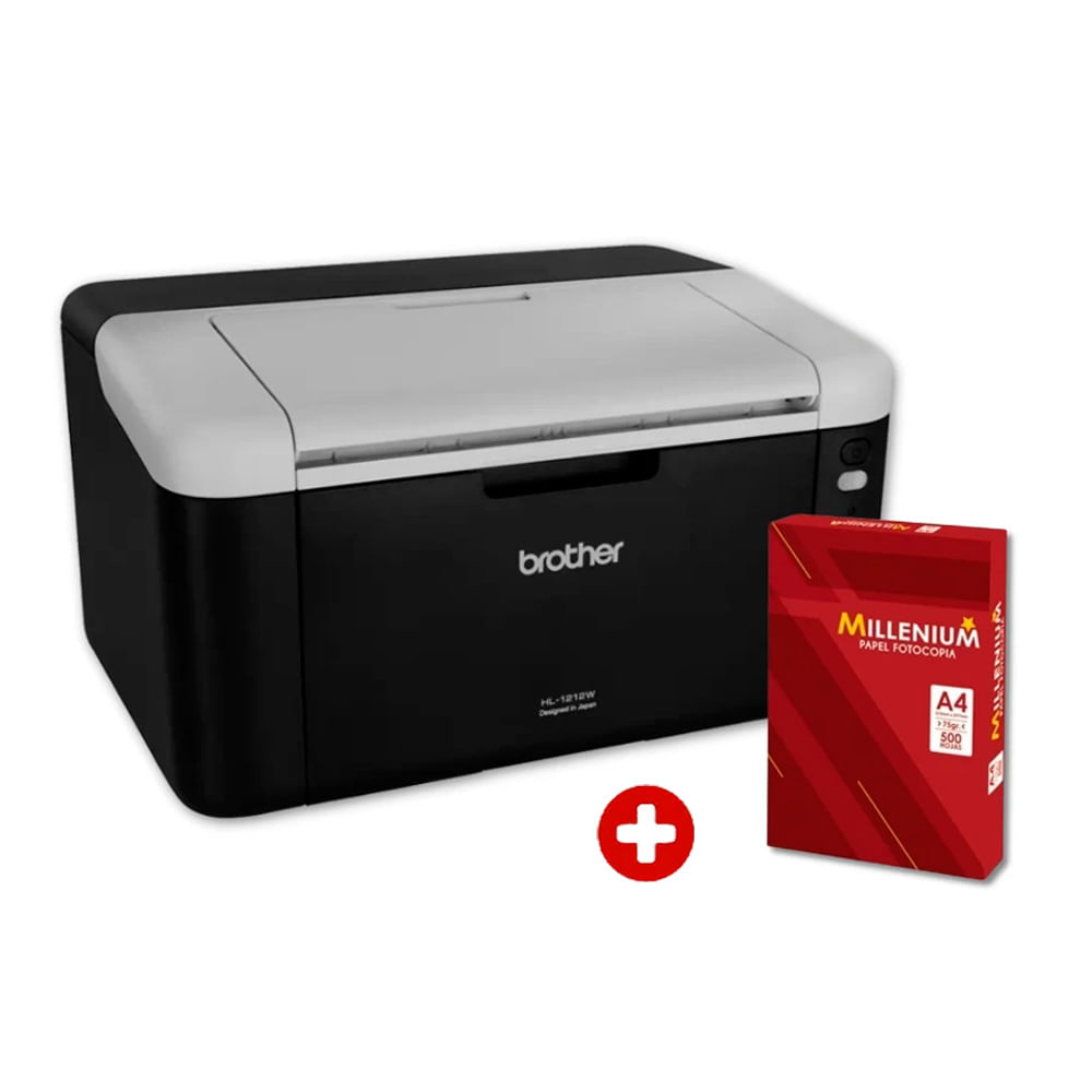 Impresora láser monocromática Brother HL-1212W Wi-Fi, USB 2.0, A4, 20 ppm, incluye hojas bond, negro