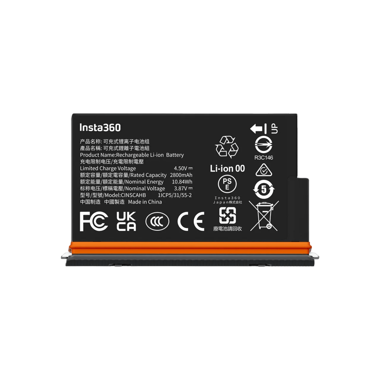 Batería recargable INSTA 360 X5 Ultra, 2800 mAh, iones de litio, negro