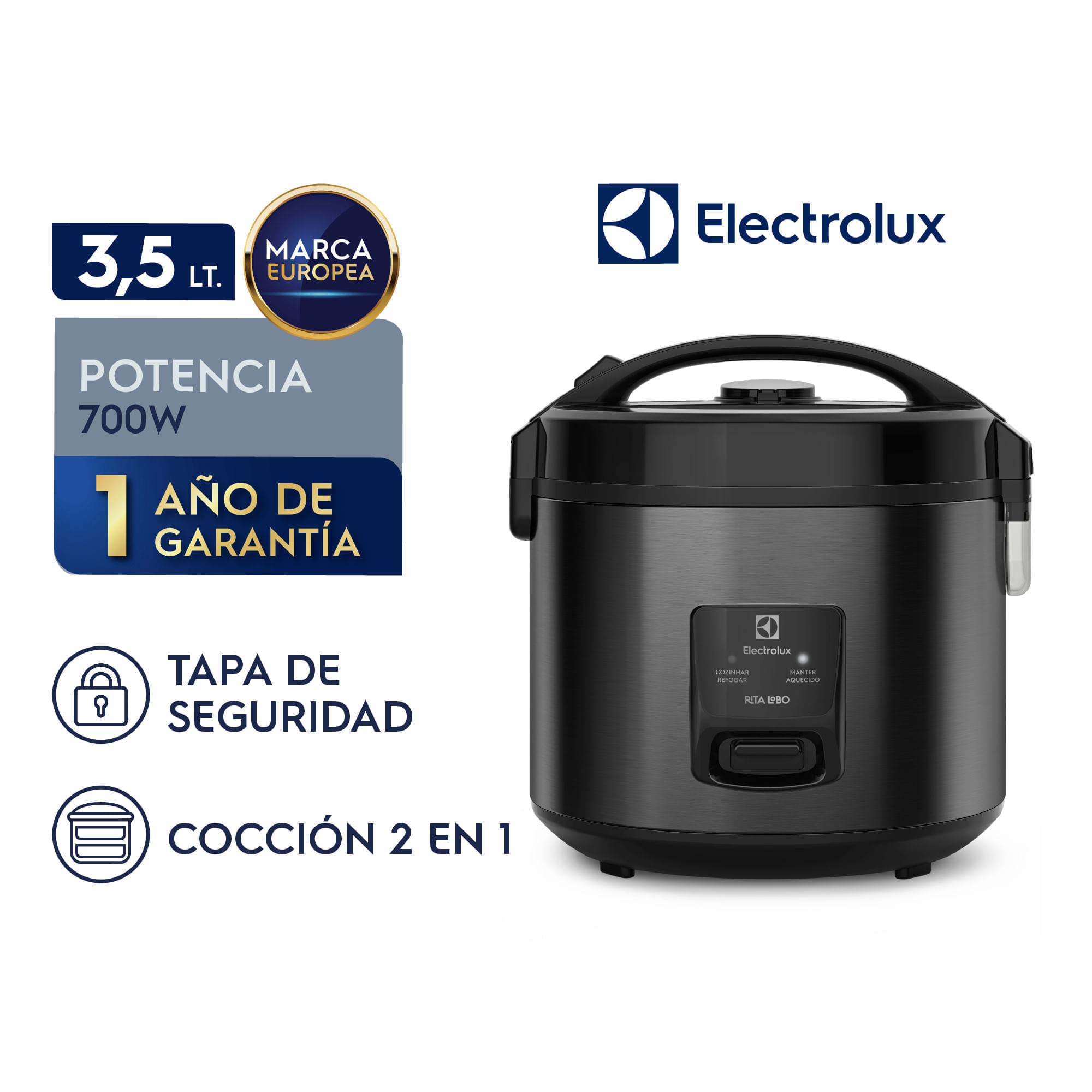 Imagen 2 del producto Olla arrocera 3.5 litros 2 en 1 Electrolux ERC30, función mantener caliente, vapor, antiadherente