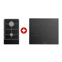 Combo: Encimera inducción Set1660  60 cm + gas vidrio templado 30 cm negro