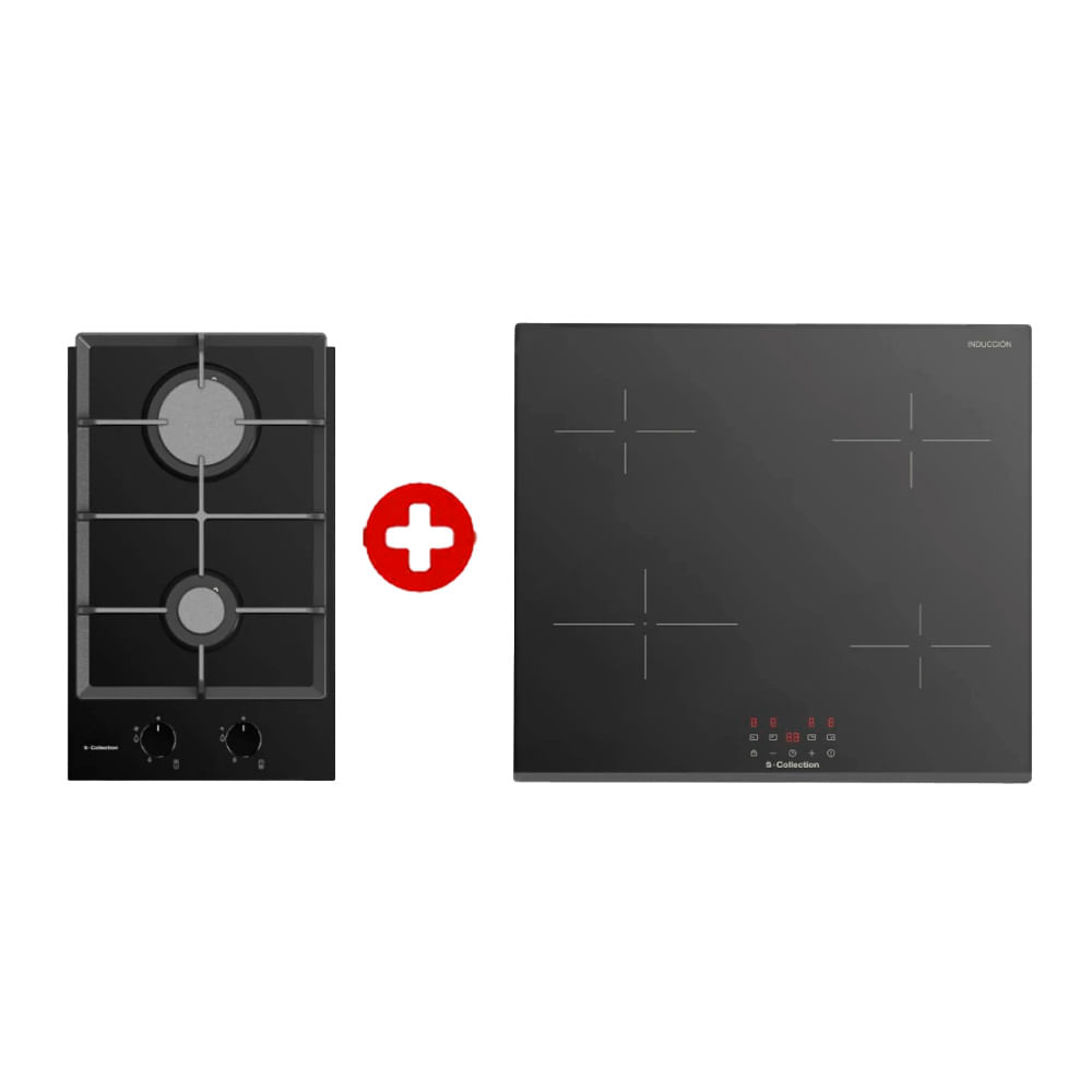 Combo: Encimera inducción Set1660  60 cm + gas vidrio templado 30 cm negro