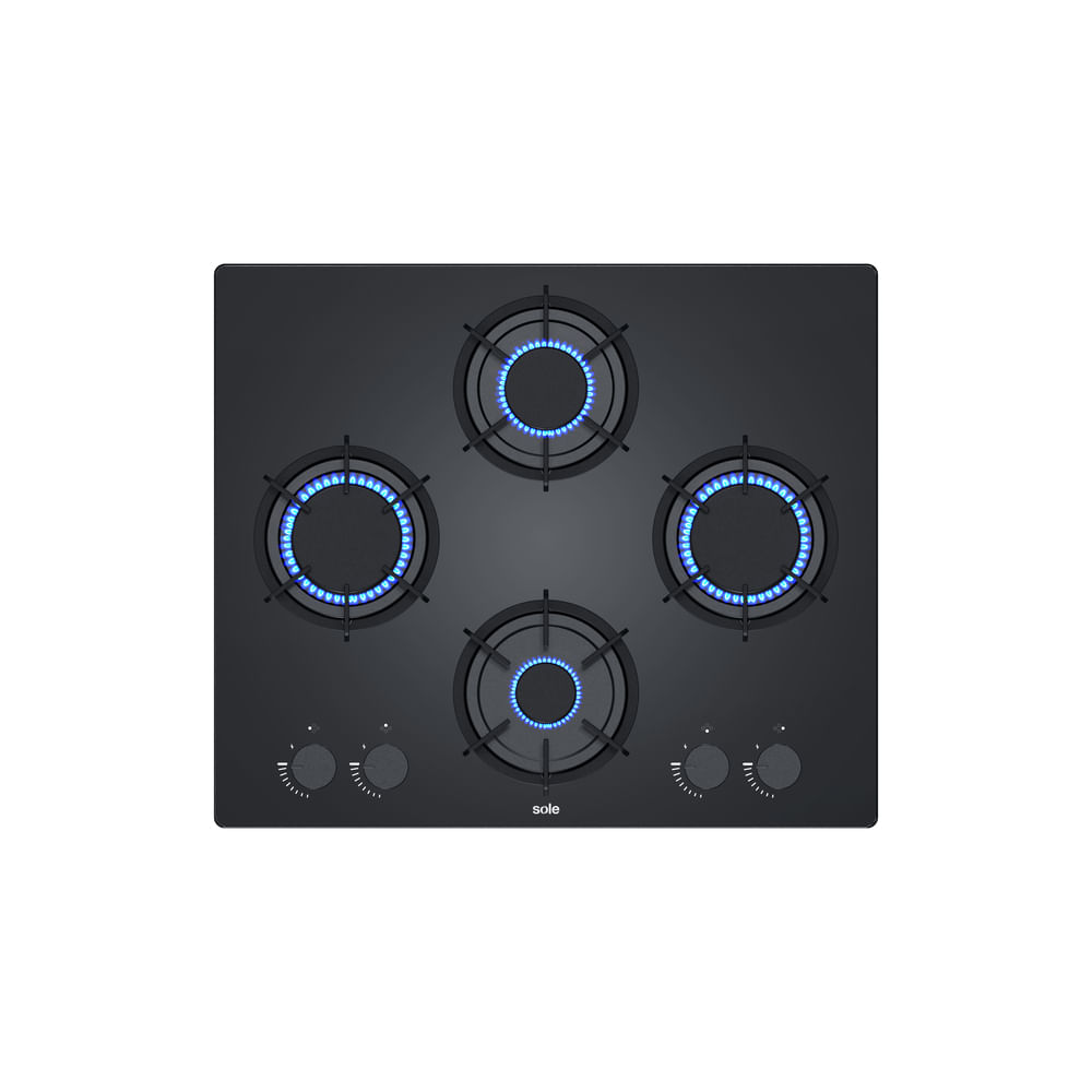 Encimera Rubí 60 cm 4 hornillas GLP/GN, vidrio templado, instalación dual