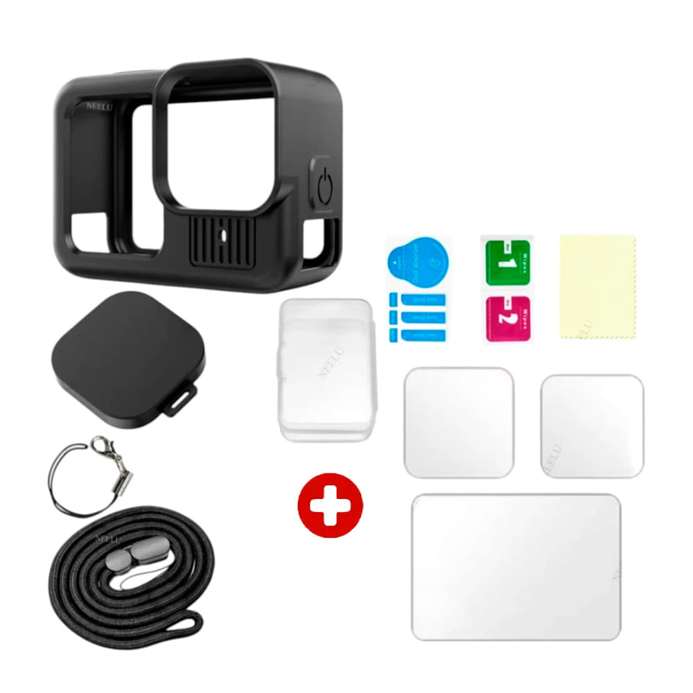 Combo: Funda de silicona y protector de pantalla vidrio templado para GoPro Hero 13, protección completa y ligera