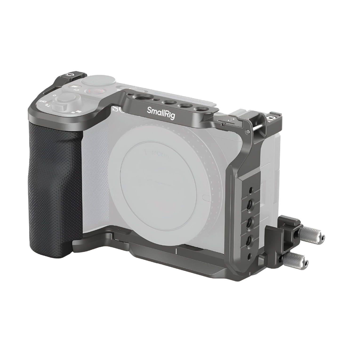 Imagen 2 del producto Jaula SmallRig para Sony ZV-E10 II con sistema HawkLock liberación rápida, múltiples roscas y zapatas frías, aluminio anodizado, negro