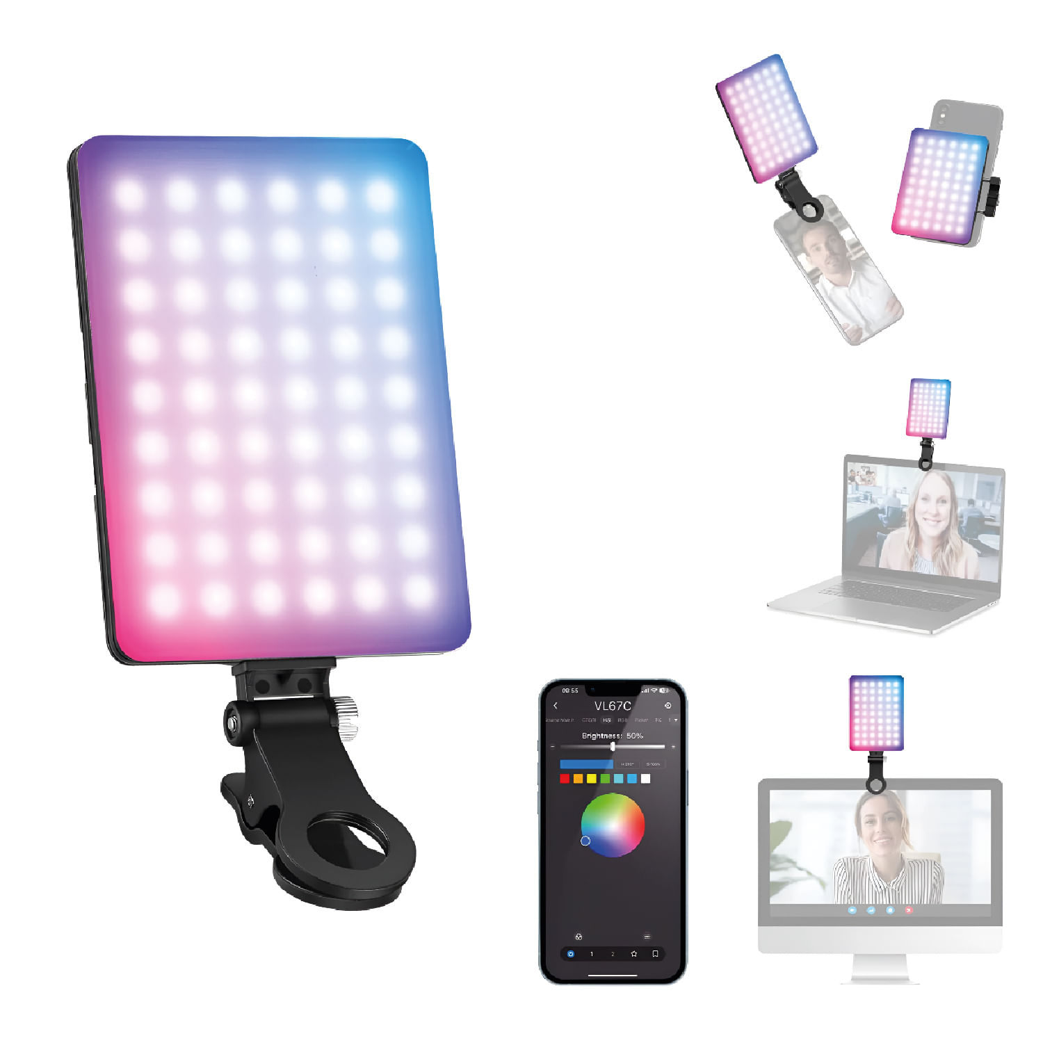 Imagen 2 del producto Luz RGB Neewer VL67C portátil para celular con 94 LED, control por app, 17 efectos especiales y batería recargable 2000mAh, negro