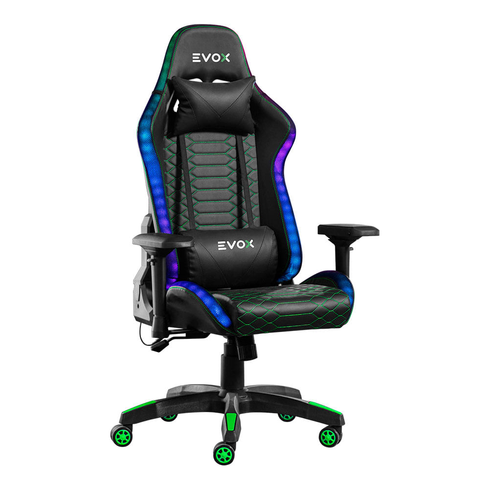 Silla Gamer Evox CT7014-RGB ergonómica, soporte lumbar, luces RGB y control remoto, negro