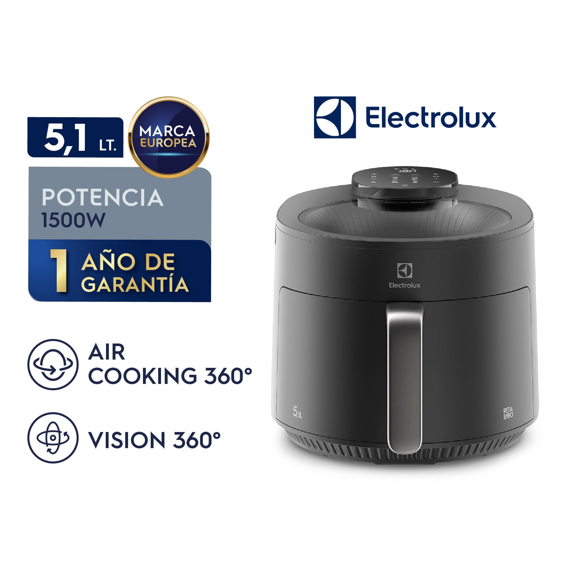 Imagen 2 del producto Freidora de aire Electrolux EAF170 Expert 5.1 litros, 1500W, Vision360, tecnología Air Cooking 360°