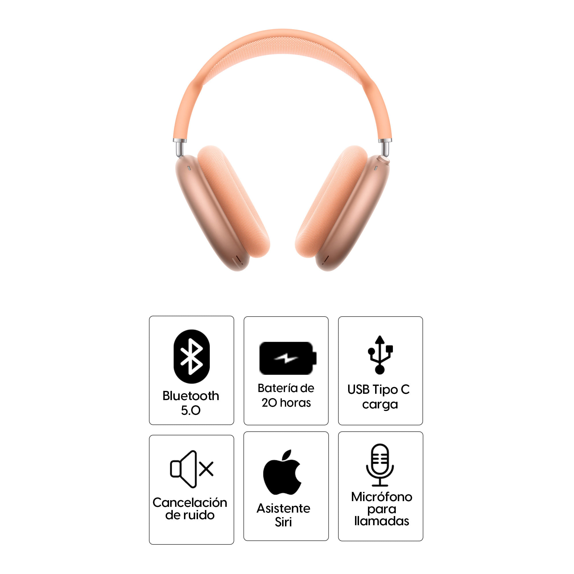 Imagen 2 del producto AirPods Max con cancelación activa de ruido, 20 horas de batería, carga tipo C, diseño on-ear, audio espacial, Orange