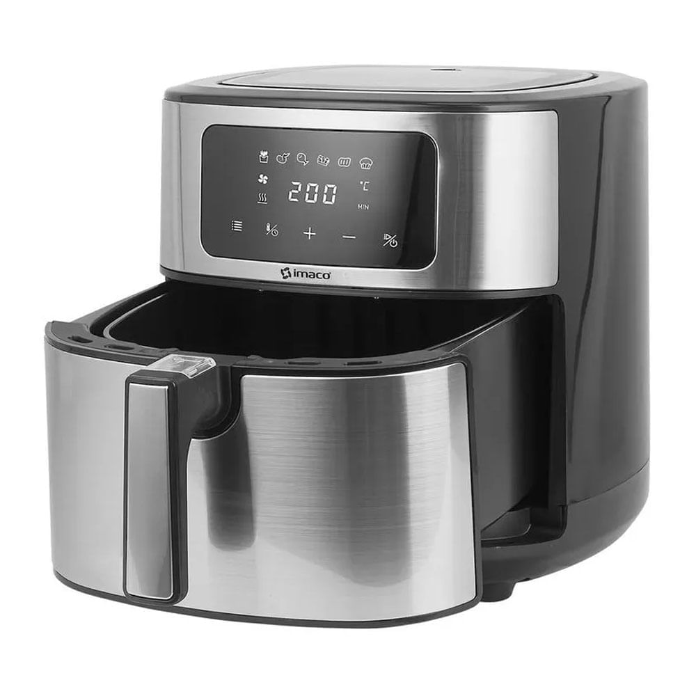 Freidora de aire digital 1500W, capacidad 6 litros, pantalla táctil con 6 menús, revestimiento de teflón, negro