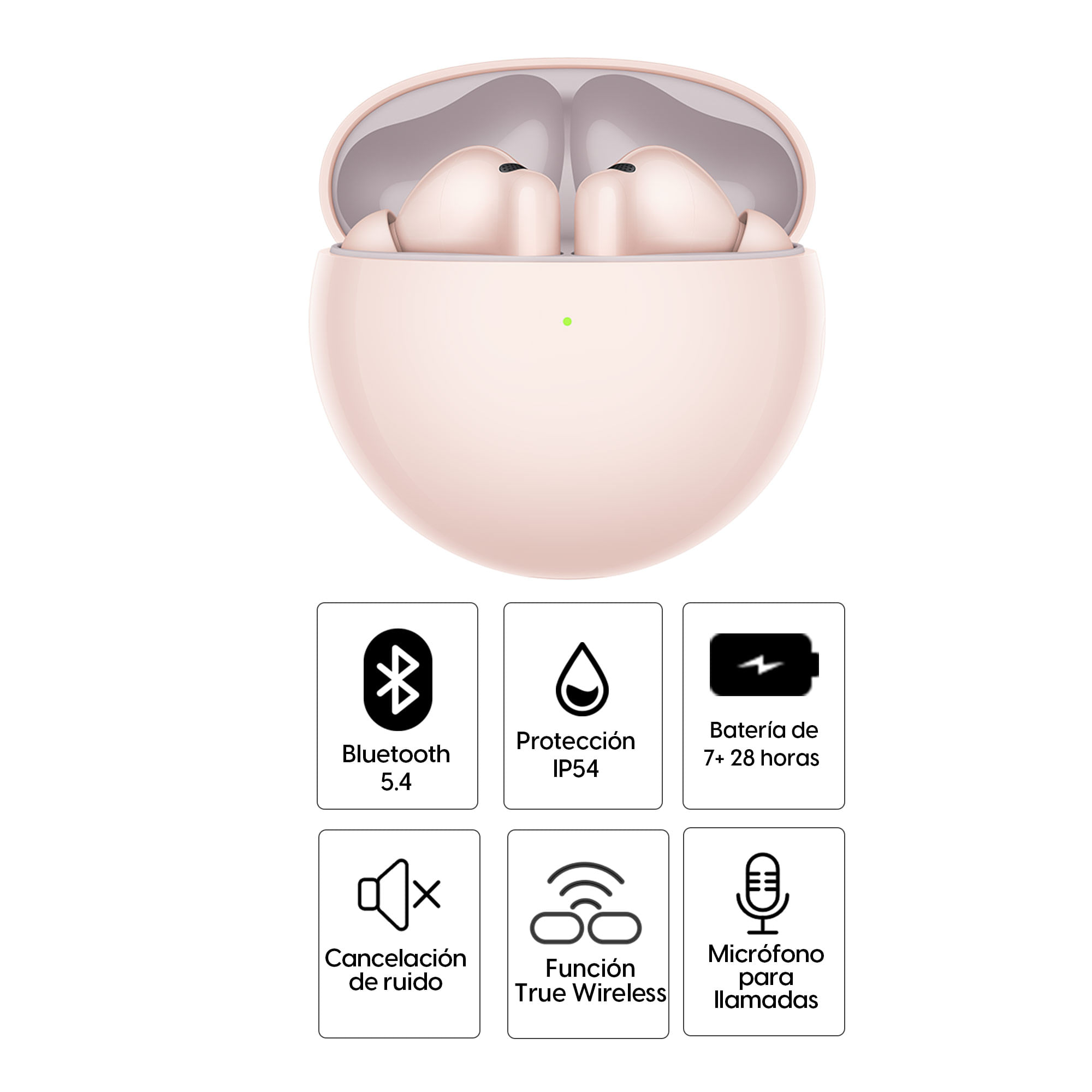 Imagen 2 del producto Audífonos bluetooth True Wireless Huawei FreeBuds 7i resistente al agua IP54, duración 35 horas con estuche de carga, cancelación de ruido, rosado