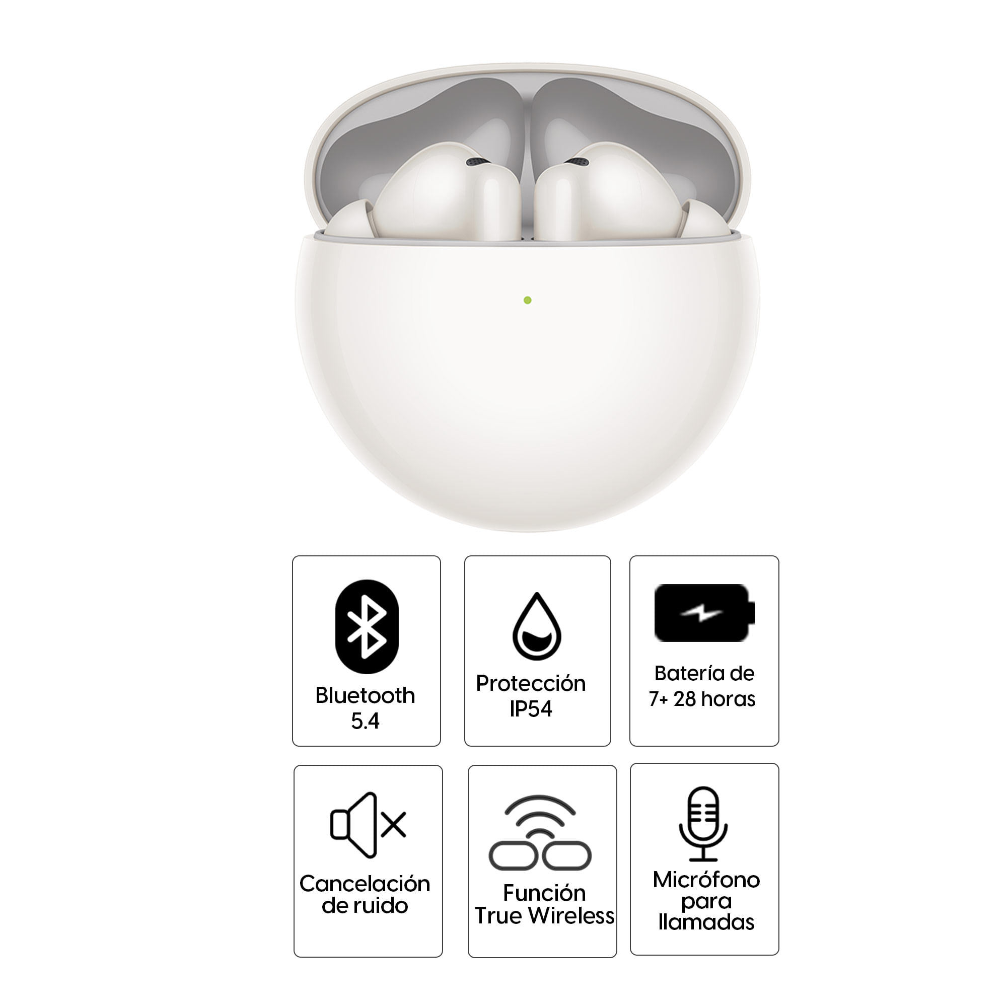 Imagen 2 del producto Audífonos bluetooth True Wireless Huawei FreeBuds 7i, resistente al agua IP54, duración máx. 35 horas con estuche, cancelación de ruido, blanco