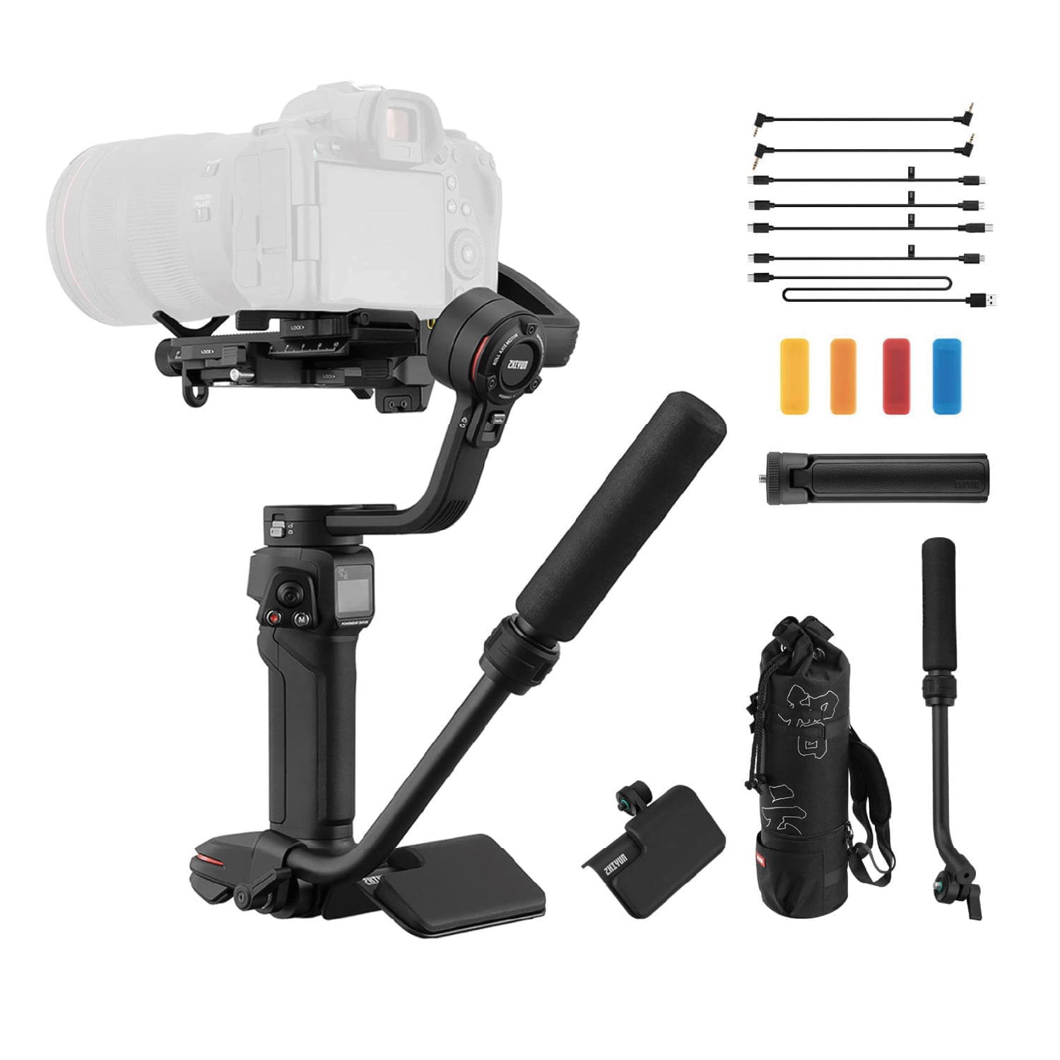 Imagen 2 del producto Estabilizador Zhiyun Weebill 3S Combo, gimbal 3 ejes, autonomía 21h, rotación 340°, paneo 360°, inclinación 310°, con accesorios y bolso, negro