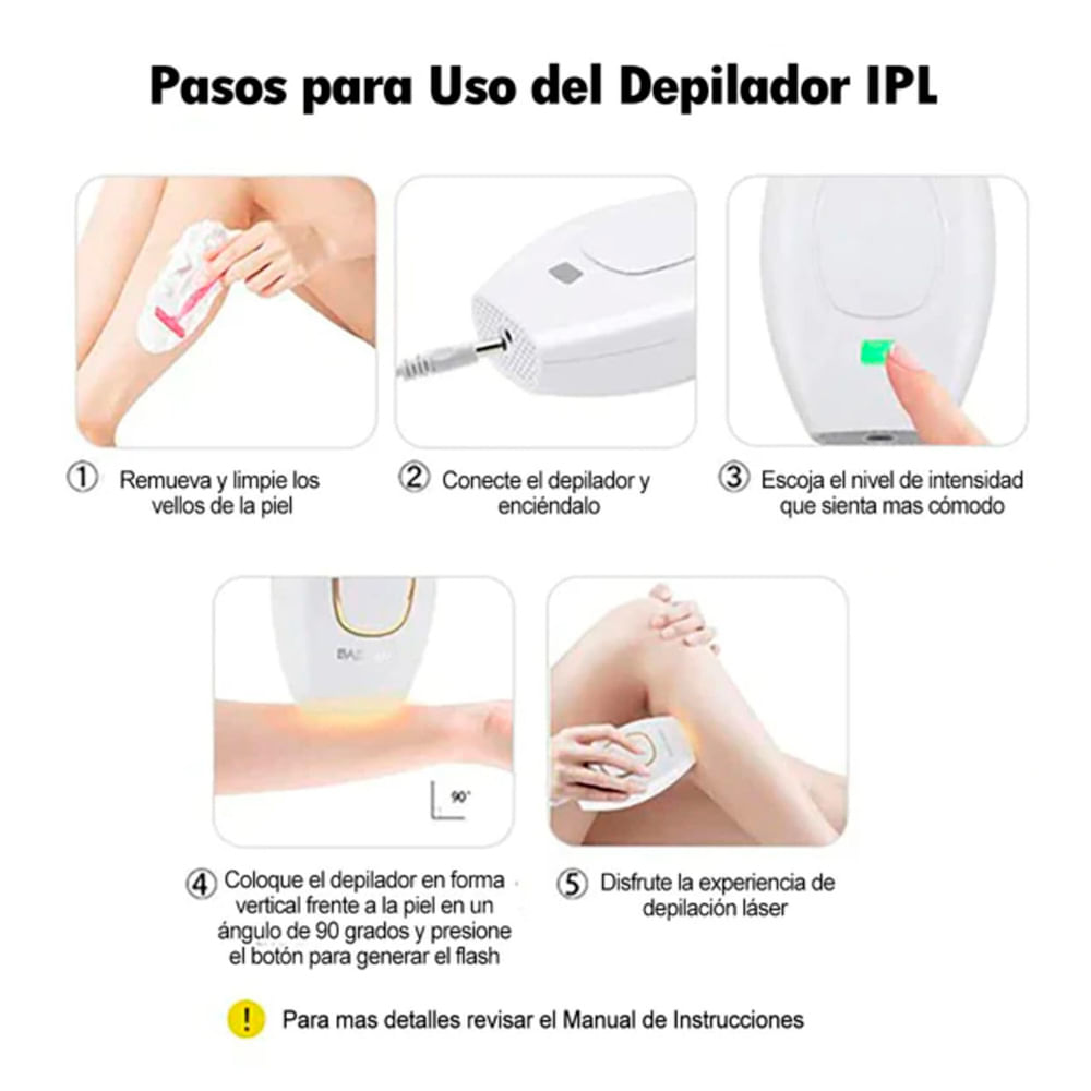 Imagen 2 del producto Depiladora láser permanente sin dolor, profesional, 5 velocidades, blanco