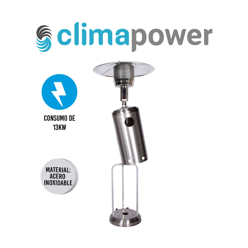 Imagen 2 del producto Calentador de patio gas Climapower PWH10, 13000 W, acero inoxidable, ruedas, funda protectora incluida