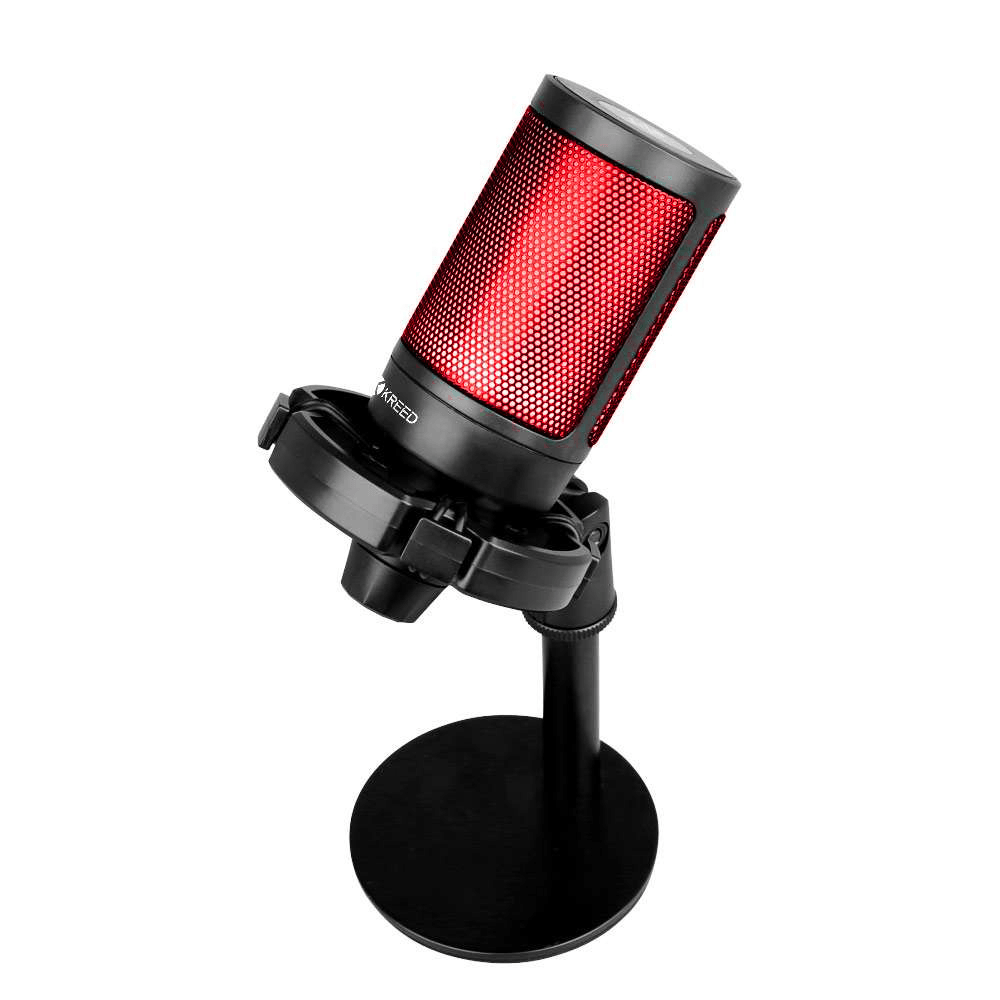 Imagen 2 del producto Micrófono de escritorio AuroraCast RGB Soft, cardioide con filtro antipop, control de volumen y conexión USB plug & play, negro