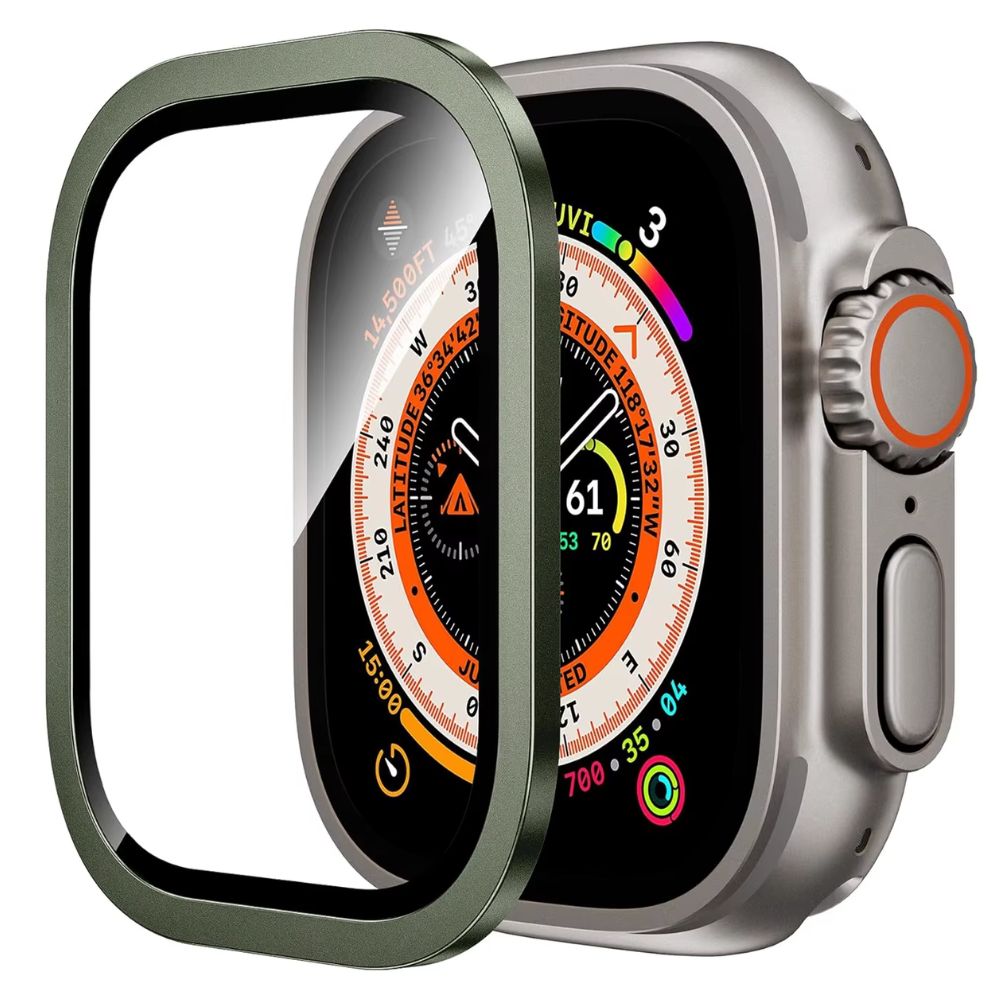 Protector de pantalla metal y mica de vidrio para Apple Watch Ultra Classic, verde