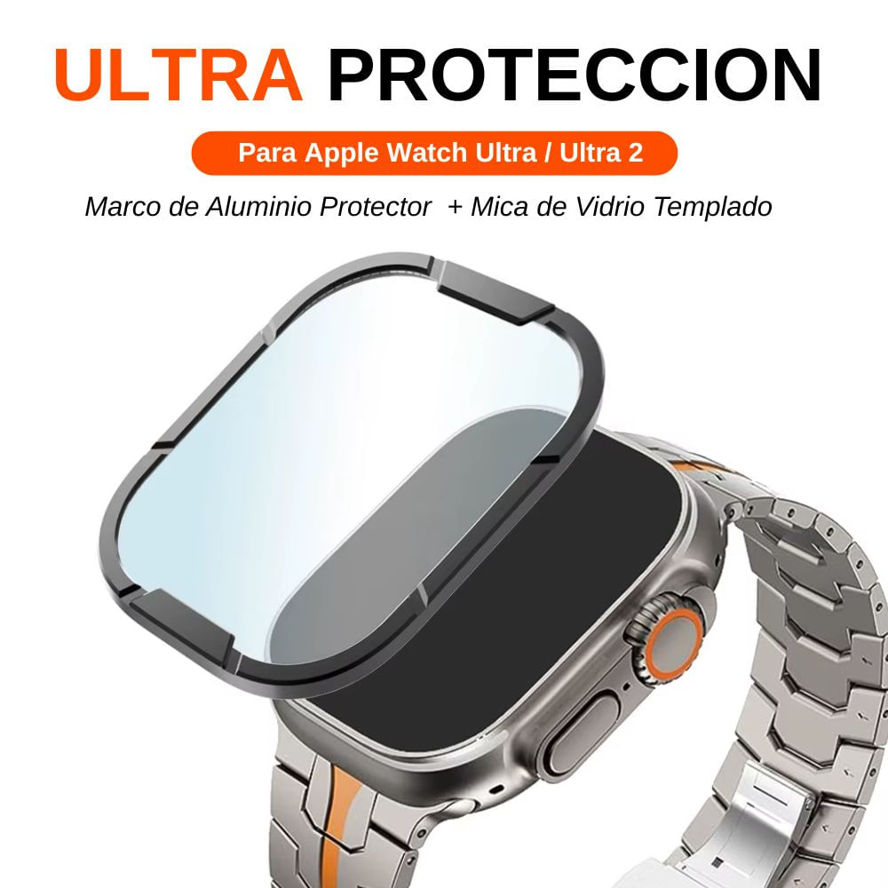 Imagen 2 del producto Protector de pantalla metal y mica de vidrio para Apple Watch Ultra Rangers, negro