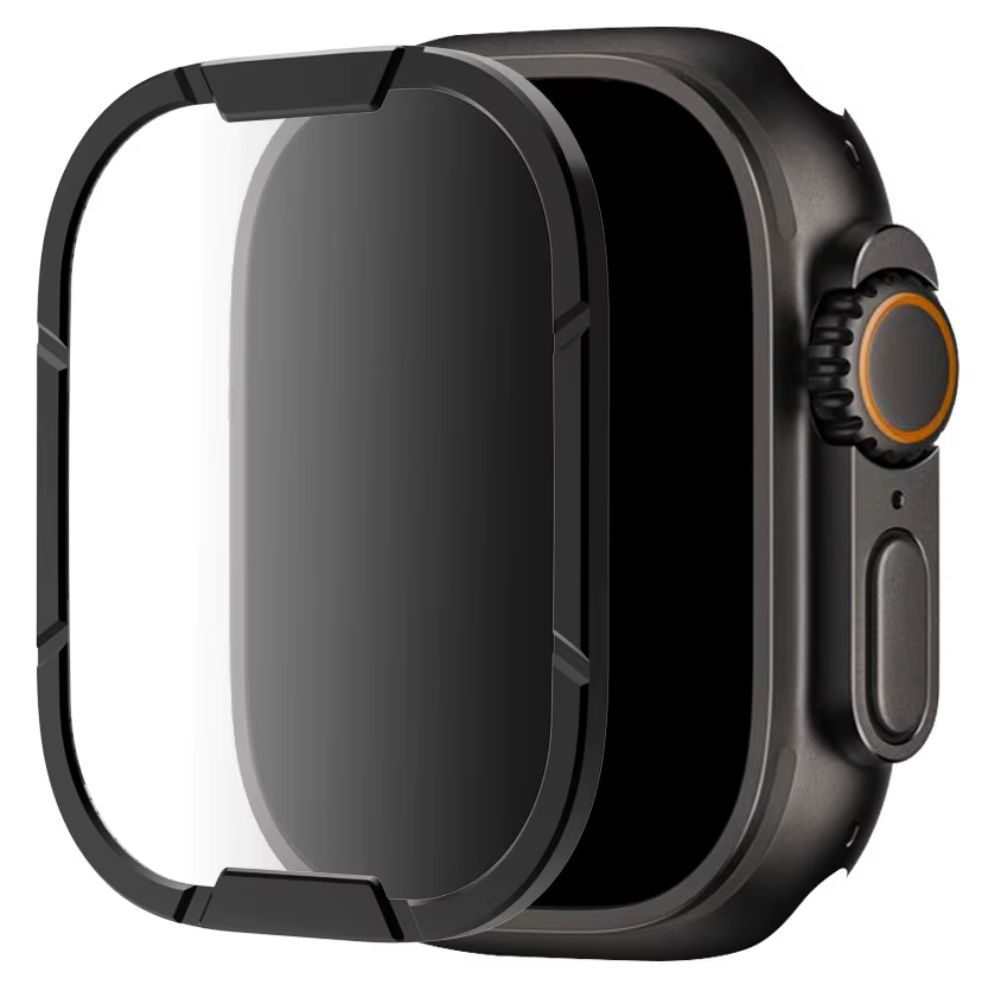 Protector de pantalla metal y mica de vidrio para Apple Watch Ultra Rangers, negro