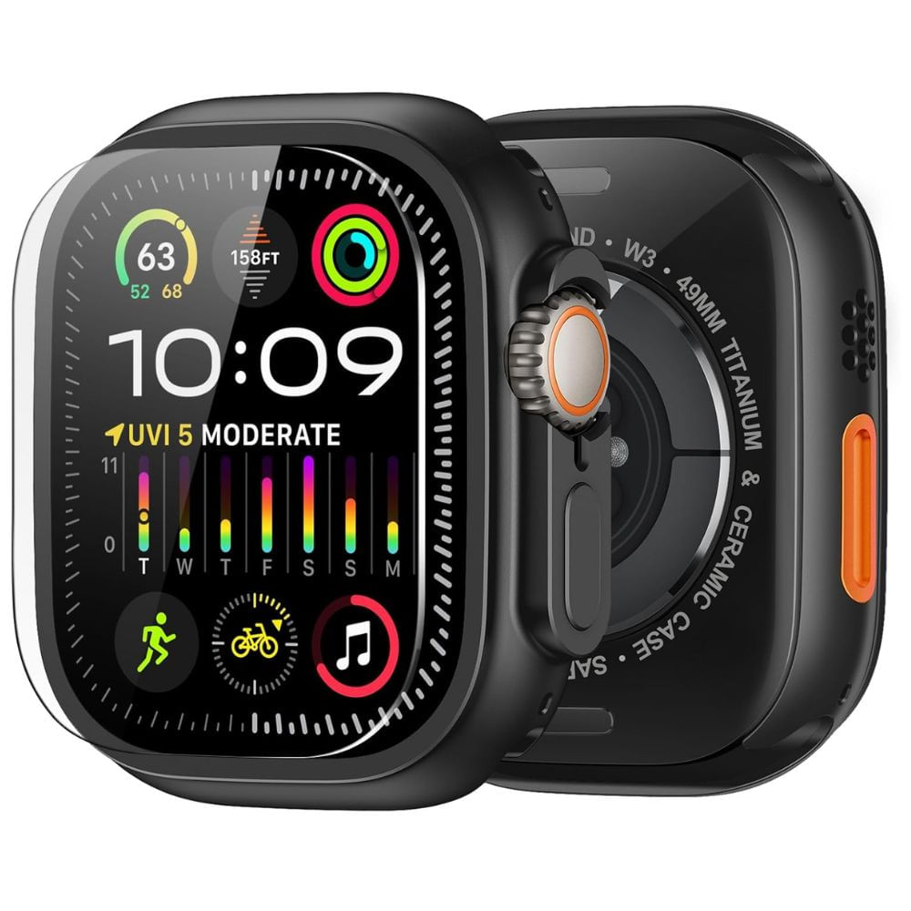 Case de metal y mica de vidrio para Apple Watch Ultra, negro