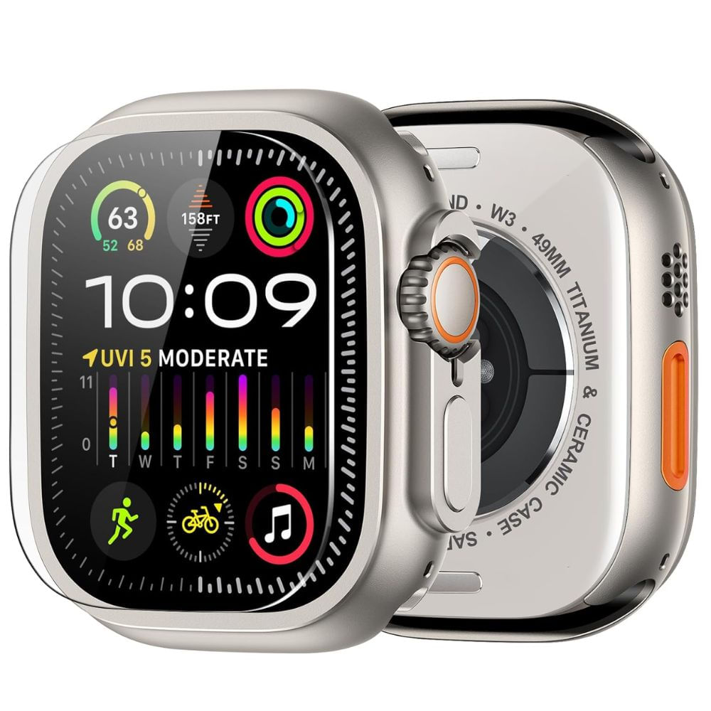 Case de metal y mica de vidrio para Apple Watch Ultra, titanio