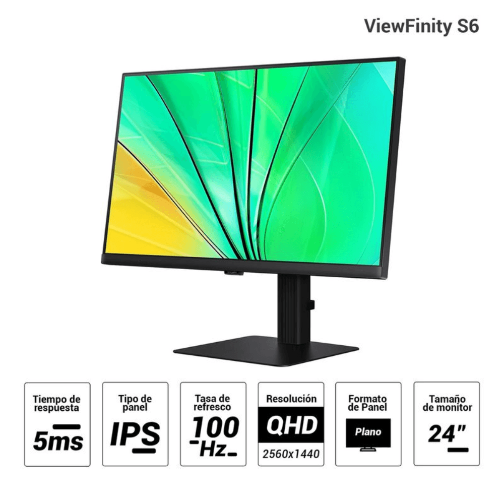 Imagen 2 del producto Monitor plano Samsung 24"" ViewFinity S6 LS24D600EALXPE, Panel IPS, QHD (2560x1440), 100Hz, 5ms, entradas HDMI