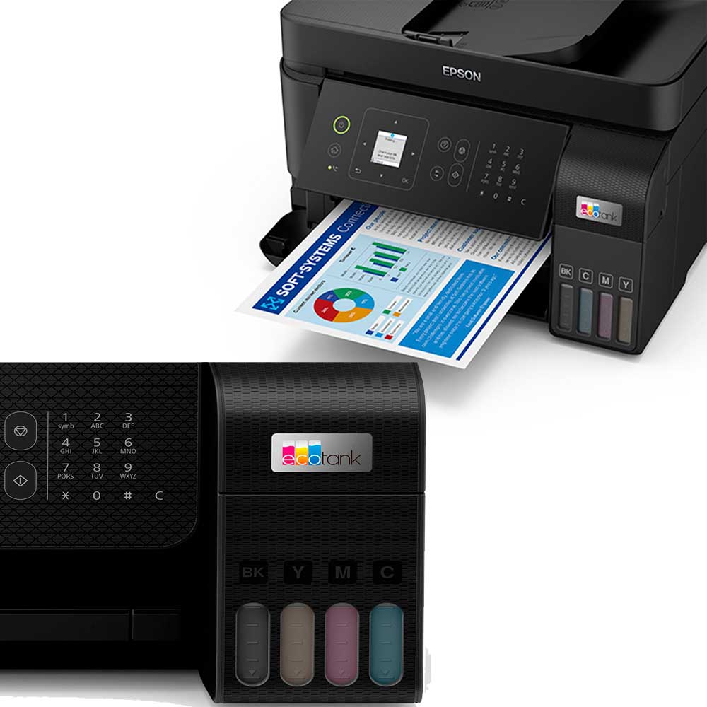 Imagen 2 del producto Impresora multifuncional Epson EcoTank L5590, inyección de tinta, inalámbrica, Wi-Fi, con tanques recargables, viene con 4 botellas de tinta